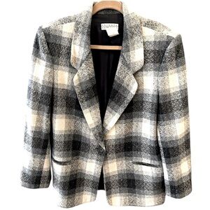 Black/Grey/Cream Wool Blend Oversized Blazer by Private Concepts.  Size = Medium